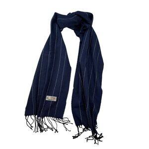 Italy Design Cashmere Feel Navy Stripe Scarf with Tassels soft dress formal blue